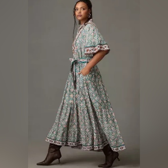 Anthropologie Sue Sartor Short-Sleeve Printed Midi Dress - Picture 2 of 9